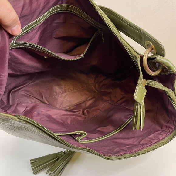 Vintage Leather Shoulder Handbag Earthy Forest Moss Green Olive Medium Hilfiger - Picture 2 of 16